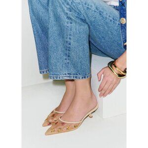 Reformation Wilda Pointed Toe Kitten Mule in Embroidered Nude Mesh 9